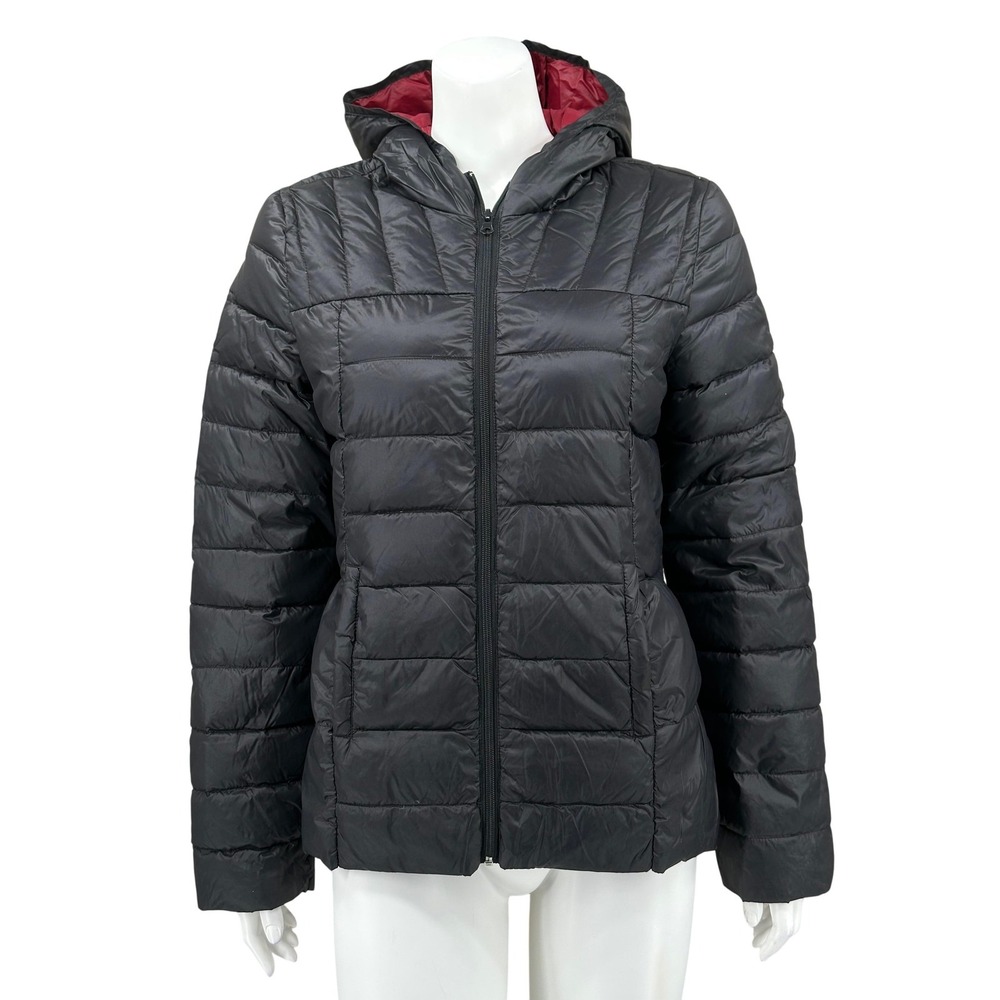 Bernardo Jacket Womens XS Black Hooded Puffer Slimming Down‎ Quilted Packable